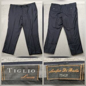 Tiglio Luxe Dress Pants Mens 40x29 Lanificio Di Biella Italy Navy Blue Wool